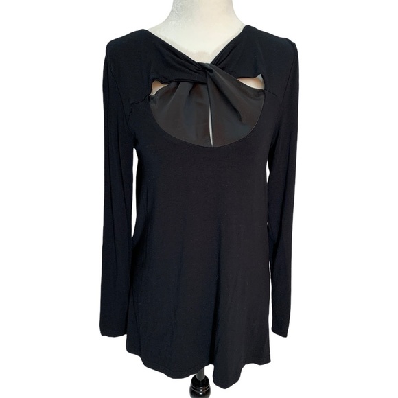 𝅺ISAAC Mizrahi🖤Black Long Sleeve Top Crossover Front Size S - Picture 2 of 9